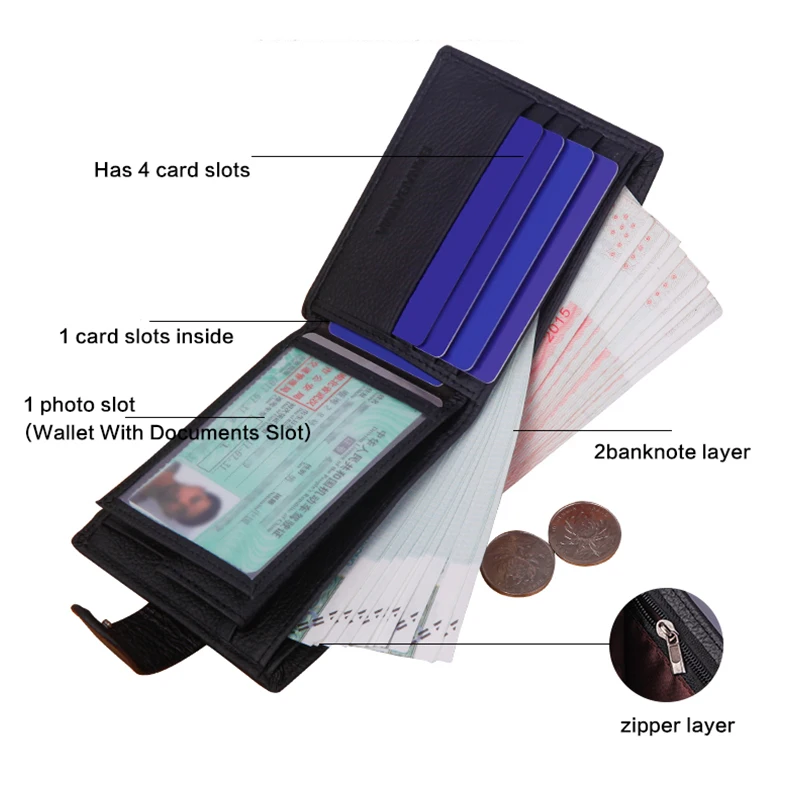 Cartera de cuero genuino para hombre, monedero corto con Clip para dinero, monedero de cuero suave para hombre con hebilla, billetera Zippe con múltiples posiciones para tarjetas