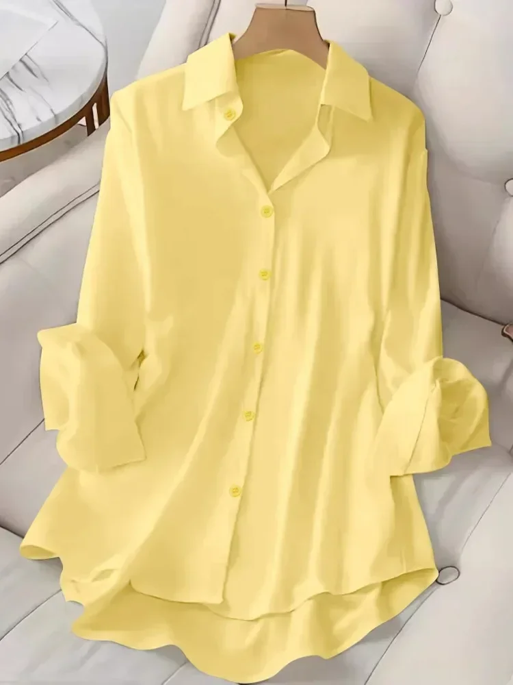 Plus Size Shirts 2025, Zomer Nieuwe Dames Casual Losse Mode Top Elegante Koreaanse Stijl Effen Zoete Blouses Single-breasted Revers