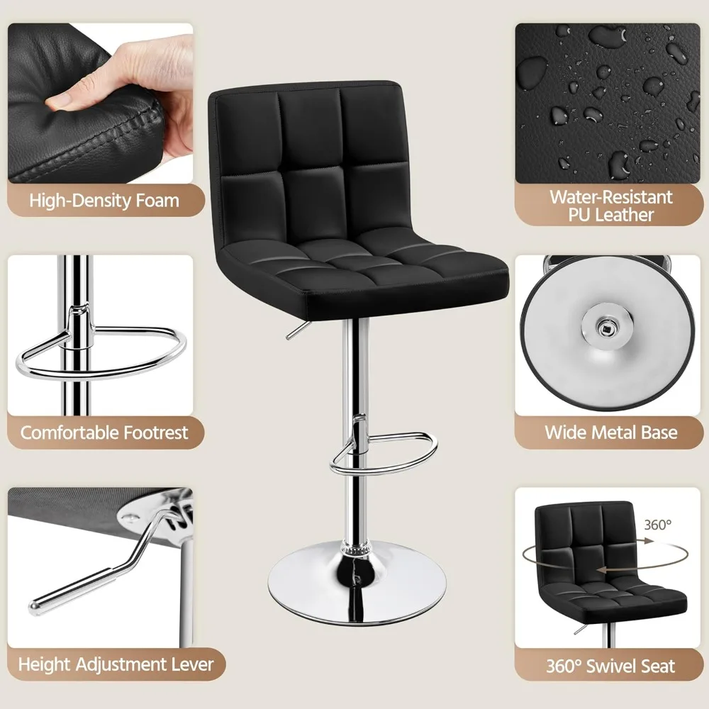 Bar Stools Set of 2, Adjustable PU Leather Swivel Barstools, Stools with Back and Footrest, Counter Height Barstools for Bar