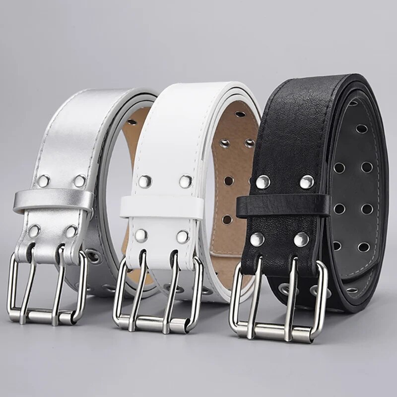 Cinto de furo duplo simples para homens e mulheres, punk, hip hop, estilo rock, subcultura, y2k, sem soco, tendência, 1pc