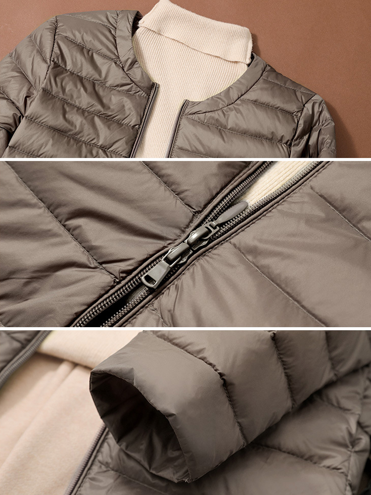 0-10 ℃ Mulheres inchado pato para baixo jaquetas outono inverno ultra leve portátil o-pescoço pena acolchoado casaco sem gola outerwear parkas