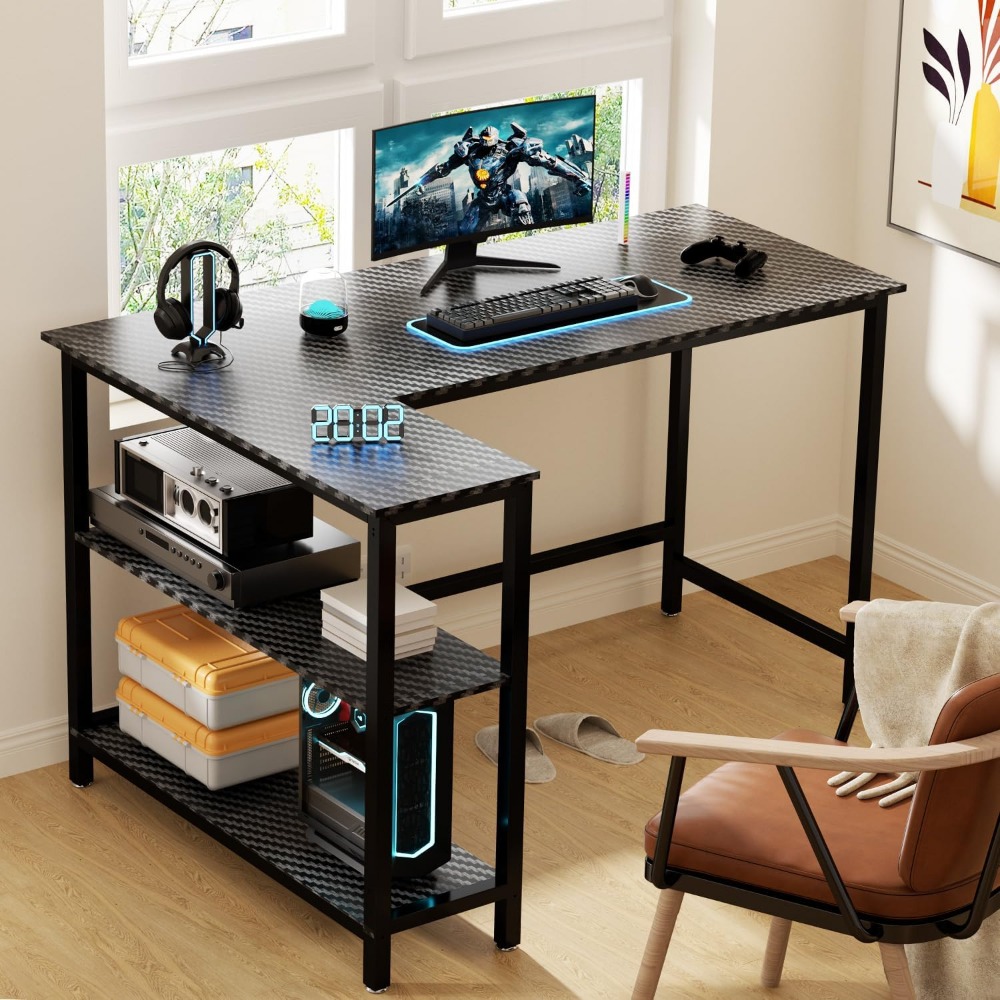 50 Inch Desk, with Shelves, Study PC Table Workstation with Storage for Home Office, Living Room, Bedroom, Computer Desk