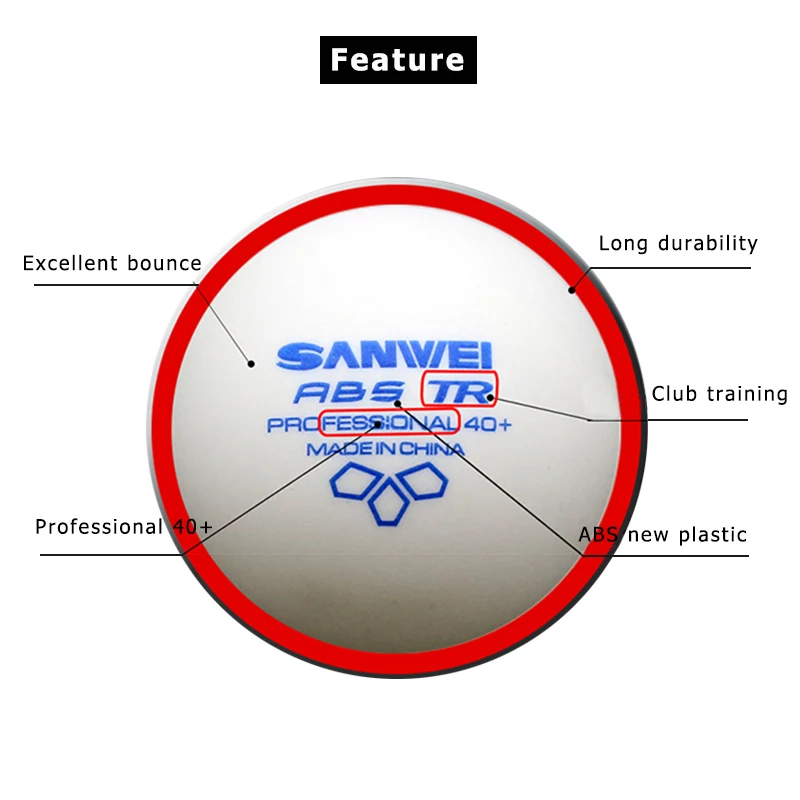 100 unids/pack SANWEI TR pelotas de tenis de mesa de 3 estrellas blanco nuevo Material plástico ABS 40 + pelota de Ping Pong profesional para entrenamiento de Club