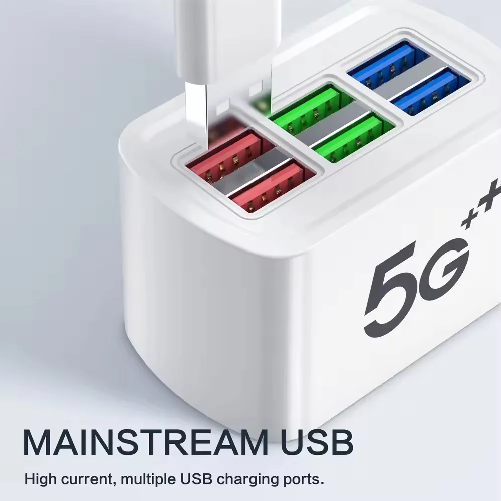 6 Caricabatterie USB Presa multipla Ricarica rapida universale Spina UE/USA Adattatore per caricabatterie per telefono Presa elettrica Cavo di prolunga Presa da tavolo