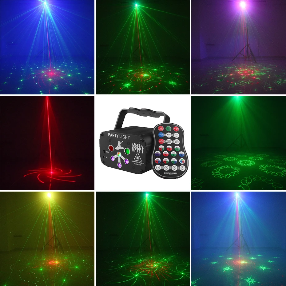 คนต่างด้าว RGB Mini DJ ดิสโก้แสงเลเซอร์โปรเจคเตอร์ USB ชาร์จไฟ LED UV Sound Strobe Stage Effect งานแต่งงาน Xmas Holiday Party โคมไฟ