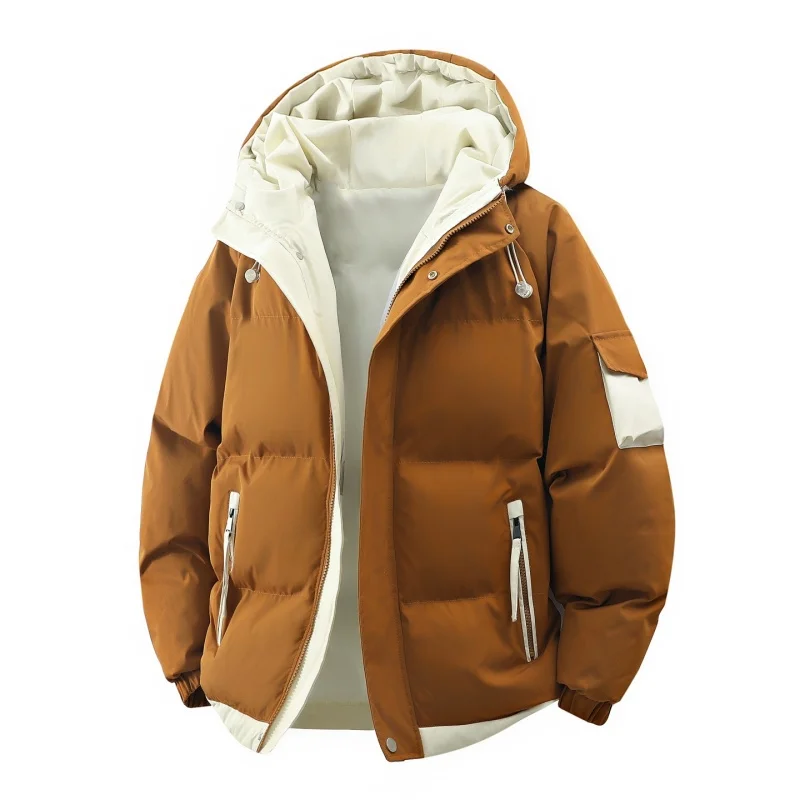 Masculino outerwear jaqueta com capuz inverno solto jaqueta de algodão homem moda parkas masculino à prova de vento grosso quente para baixo jaqueta