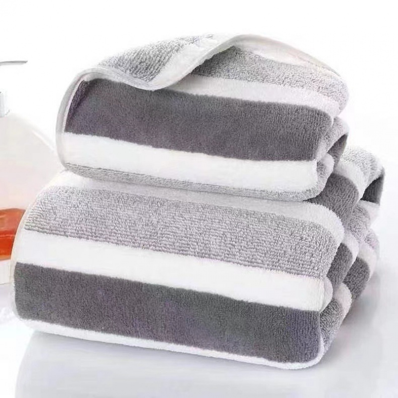 Optimized Title: Thickened Coral Fleece Bath Towel - Soft Absorbent Wide Stripe, 3 Colors Unisex Home Use