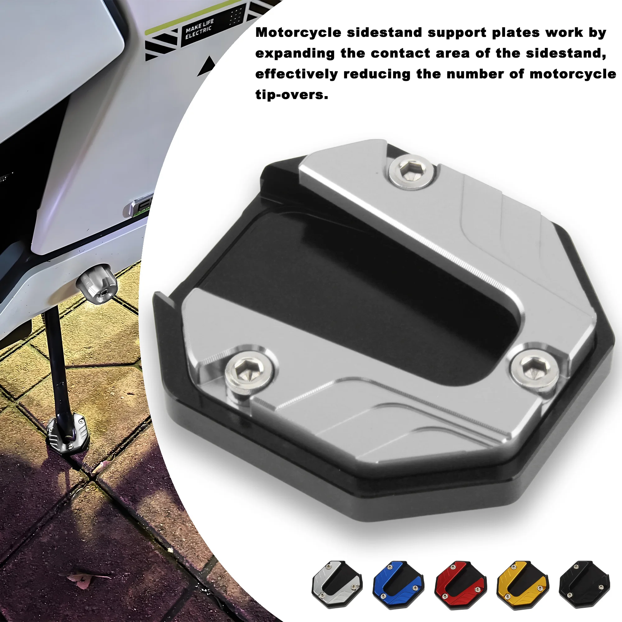 Accesorios para motocicleta, extensor de soporte para patinete y bicicleta, extensión de caballete lateral, placa de soporte, piezas modificadas universales