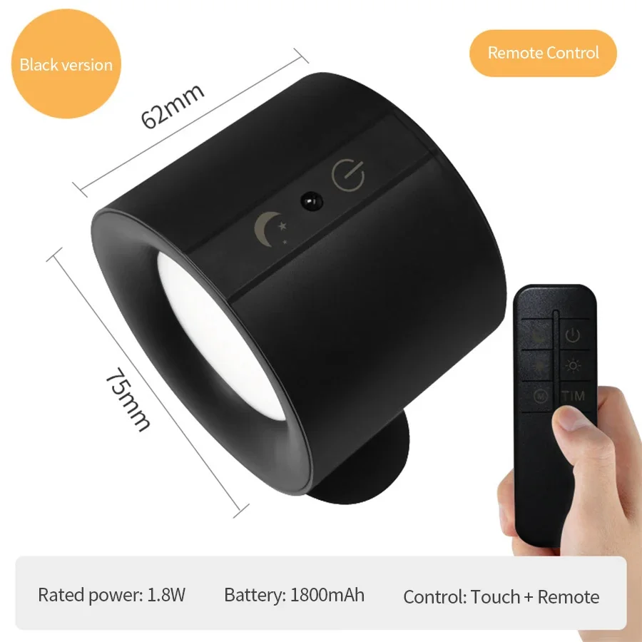 Lâmpada de parede led sem fio recarregável luz noturna com controle remoto dupla face iluminação rotativa regulável quarto candeeiro mesa