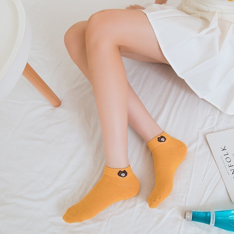 10 pares de calcetines de tubo bajo para mujer, conjunto con bonito patrón de oso, moda transpirable para mujer, calcetines cómodos de estilo informal