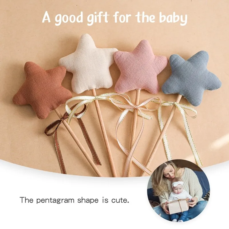 เด็กทารก Star Magic Wand Rattle ของเล่นบริสุทธิ์ผ้าตาข่ายผ้าฝ้าย Rattle ทารกตกแต่งพรรควันเกิดอุปกรณ์เสริมการถ่ายภาพ