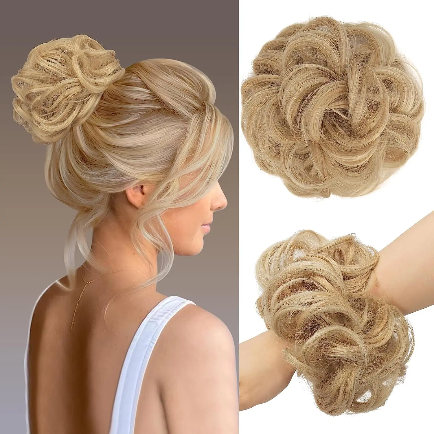 6-Zoll-Kunsthaar-Dutt-Extensions, unordentliche lockige elastische Haargummis, Haarteile, Chignon, Donut, Hochsteckfrisur, Haarteile für Frauen