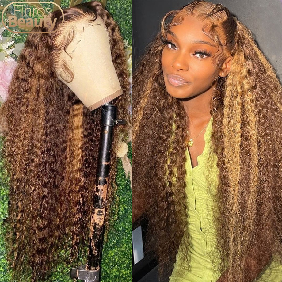 Highlight 13x6 Lace Frontal Wig Human Hair Brazilian Curly Wigs For Women Deep Water Wave HD Lace Wig  Transparent Colored Hair