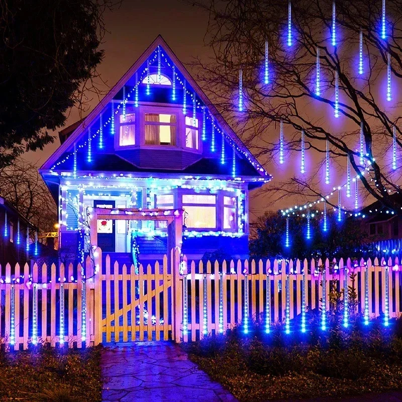 กลางแจ้งฝนดาวตก LED ไฟ Falling Rain Drop Fairy String Light กันน้ําสําหรับคริสต์มาสปาร์ตี้ Garden Holiday ตกแต่ง