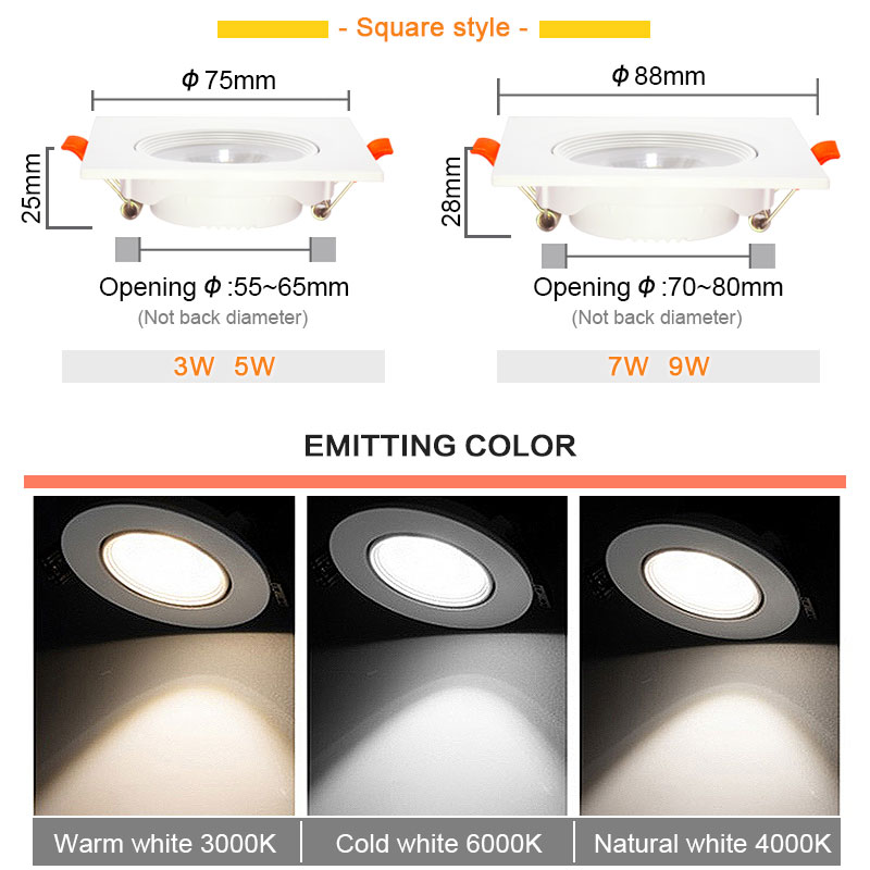 10 Uds. Focos empotrables LED 7W 9W 5W 12W 3W AC220V 110V COB Chip lámparas empotrables de techo para iluminación del hogar