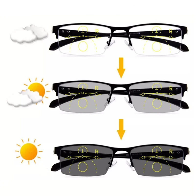 Titanium Transition Photochromic Progressive Reading Glasses Men Hyperopia Presbyopia diopters Outdoor Presbyopia Lens Eyewears