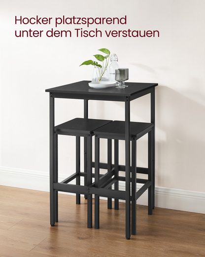VASAGLE Bartisch mit Barhocker-Set, Esstisch mit 2 Stühlen, Küchentisch klein 60 x 60 x 90 cm