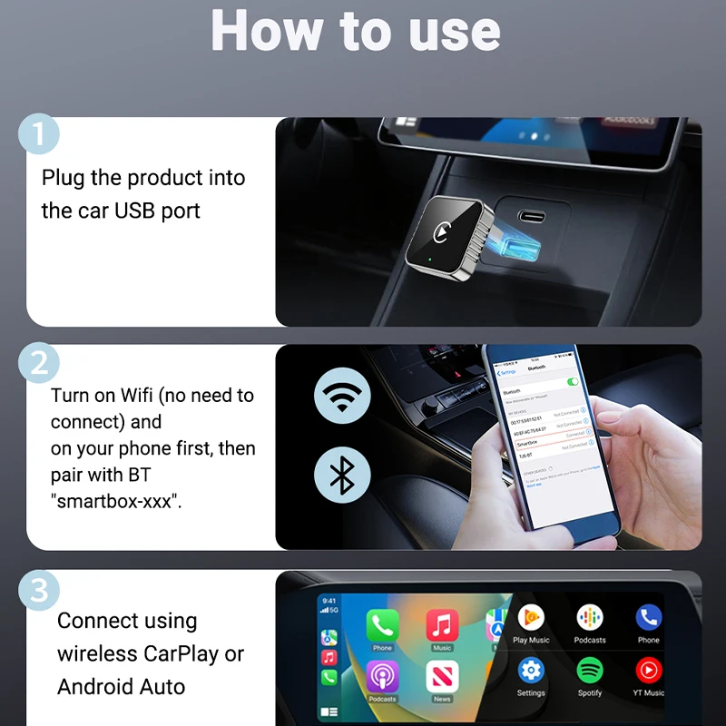 Nova super mini carplay ai caixa com fio para carplay sem fio/android auto 2in1 caixa 5ghz wifi5 para 99% original com fio carplay/carro automático
