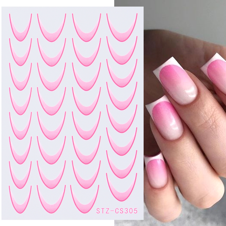 6pcs เล็บฝรั่งเศสสติกเกอร์ Gradient Stripe Sliders สําหรับเล็บ Ombre Designs Self-Adhesive Nail Art Decals ตกแต่ง DIY