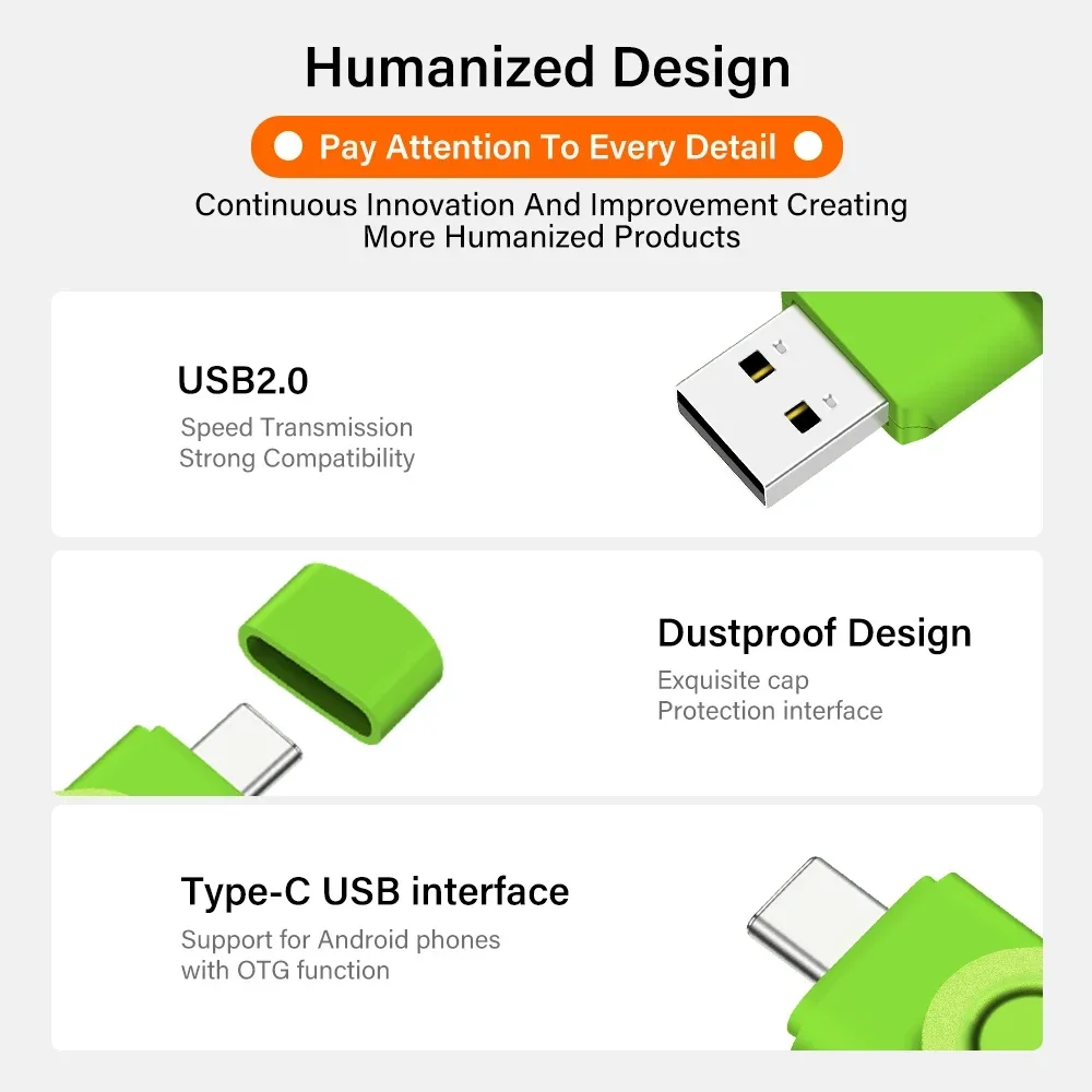 TYPE-C 2in1 High-capacity Speed USB Flash Drive 128GB Free Key Chain Pen Drive 64GB Business Gift Memory Stick Phone U Disk 32G