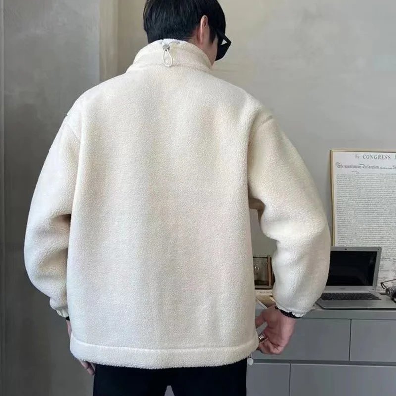 Abrigo Polar de invierno para hombre, chaqueta para hombre, Color sólido, holgado, cálido, moda, estilo informal, chaqueta de lujo para hombre, ropa de lana