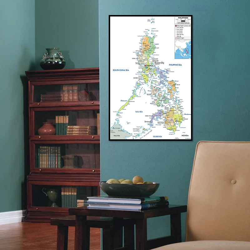Pintura de lienzo no tejido Mapa de Filipinas, póster sin marco, impresión decorativa de pared, suministros de oficina, decoración del hogar, 60x90cm