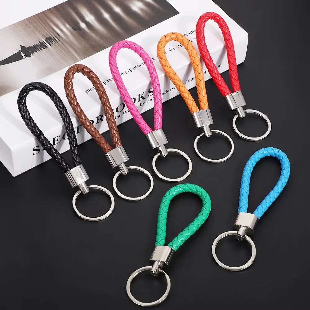 5PCS Originality PU Leather Metal Organization Rope Keychain Personality Custom Name Text Keyring Car Moto Key Ring Chain Gift