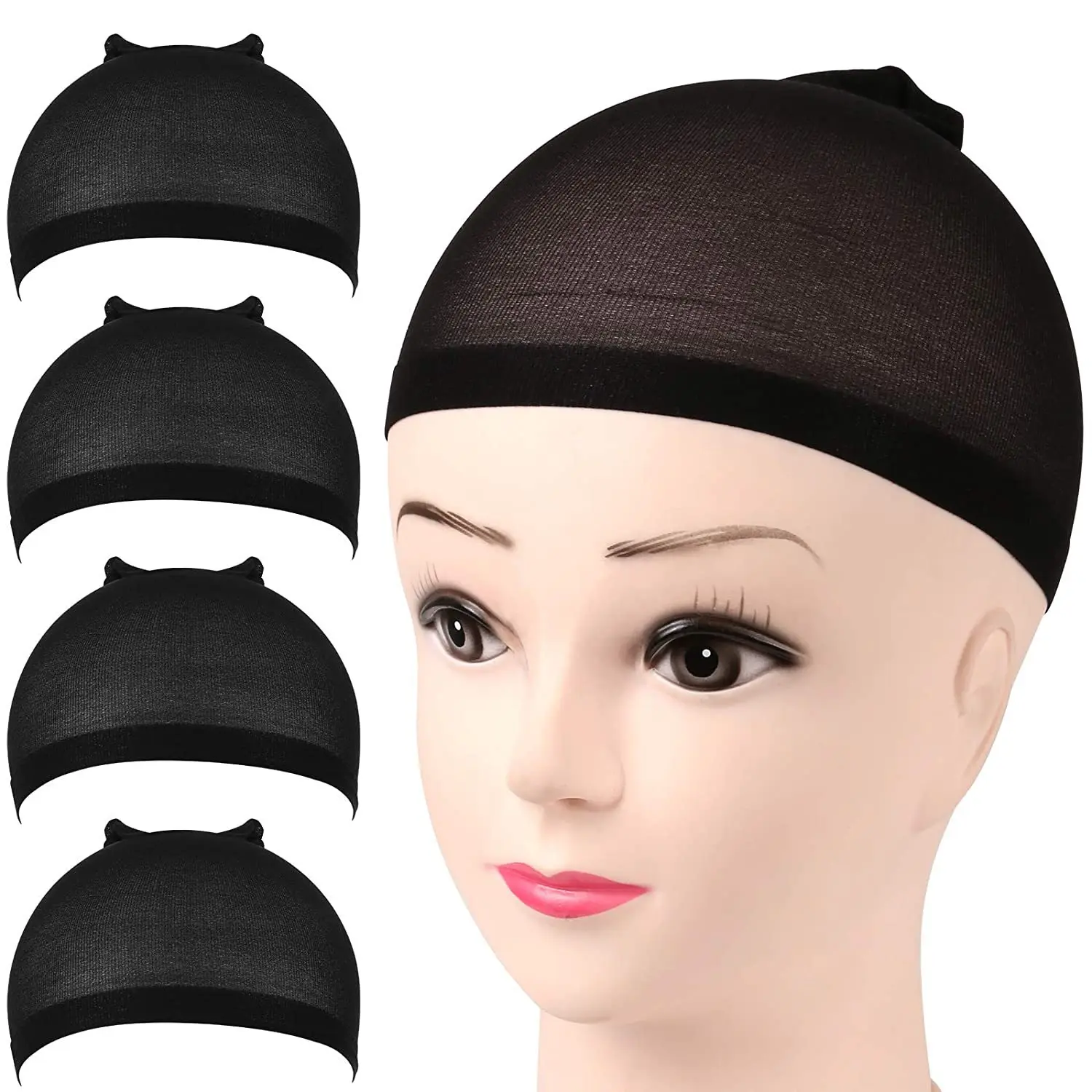 Touca de peruca 4 peças, touca de nylon, preta, nude, para mulheres, meia, peruca, para halloween, cosplay, para mulheres, homens, crianças, uso diário