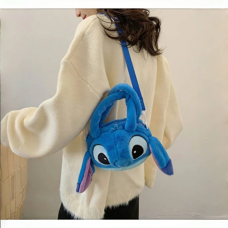 Borsa a tracolla in morbido peluche Disney Stitch Borsa a tracolla stile coreano carino con tracolla regolabile Kawaii Anime Regalo di medie dimensioni per le donne