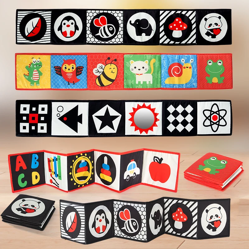 1 Baby Folding Visual Black and White Color Early Education Cloth Book Color Shape Pattern Cognitive Book