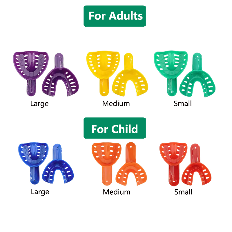 12pçs bandejas de impressão dentária, plástico descartável, suporte colorido para dentes, materiais para adultos e crianças, ferramentas de cuidados bucais