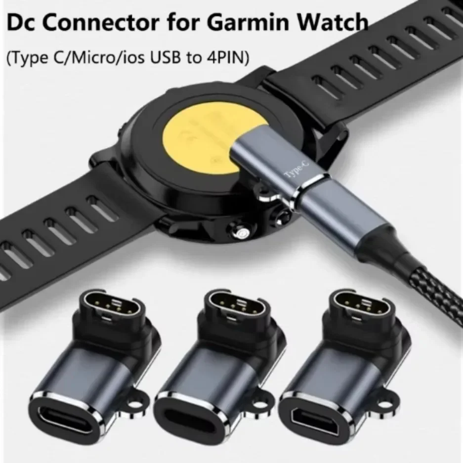 2025 tipo-c/micro/ios usb para 4 pinos conector adaptador de carregador para garmin fenix 5x/6x/7x/5/6/7 venu 2 plus conversor de carregamento de relógio