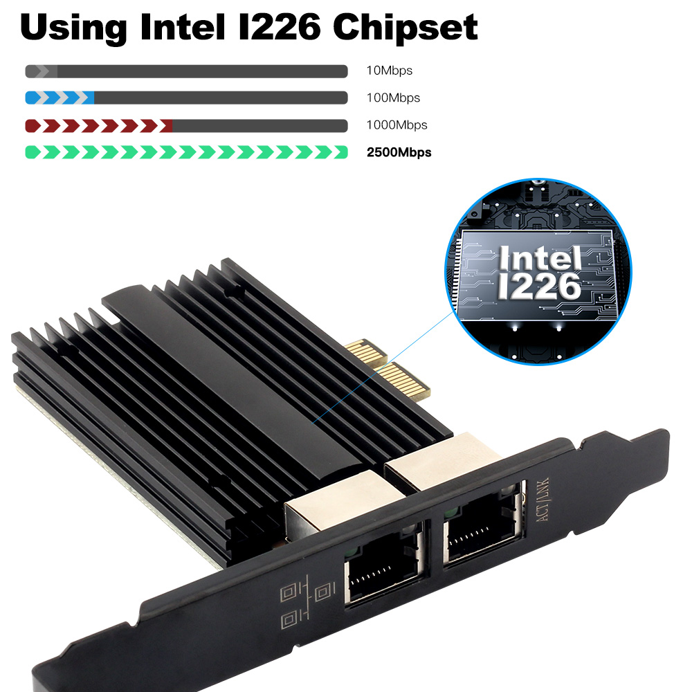 Tarjeta de red Pcie a RJ45 Intel I226, 2500Mbps, 2,5G, Gigabit, Ethernet, puertos duales, 100/1000/2500Mbps, para escritorio
