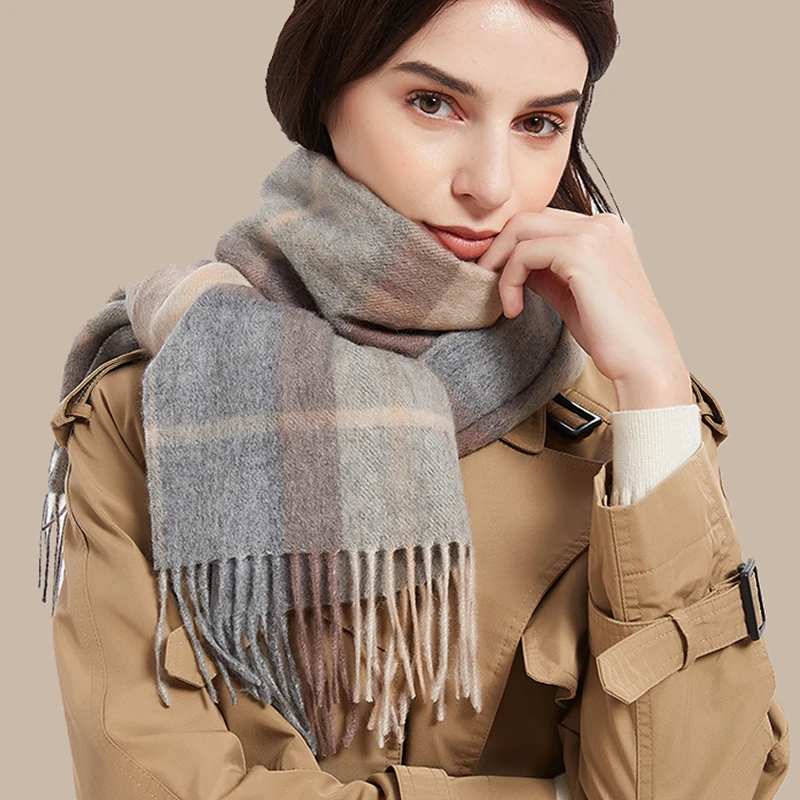 2025 bufandas a cuadros escoceses rojas de lana 100% altamente seleccionadas, bufanda cálida de invierno para hombres, bufandas cómodas de pata de gallo para invierno para hombre