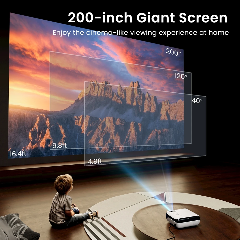 Proiettore Bluetooth HAPPRUN nativo 1080P, proiettore cinematografico portatile per esterni Full HD con altoparlante incorporato, con HDMI, USB, AV
