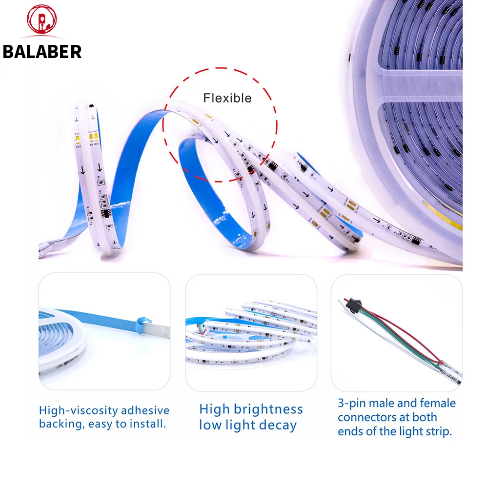 FOB COB light strip, SPI addressable WS2811, dreamy colors, 360/480/576/720 LEDs, low-voltage 5V/12V/24V RGB  LED light strip