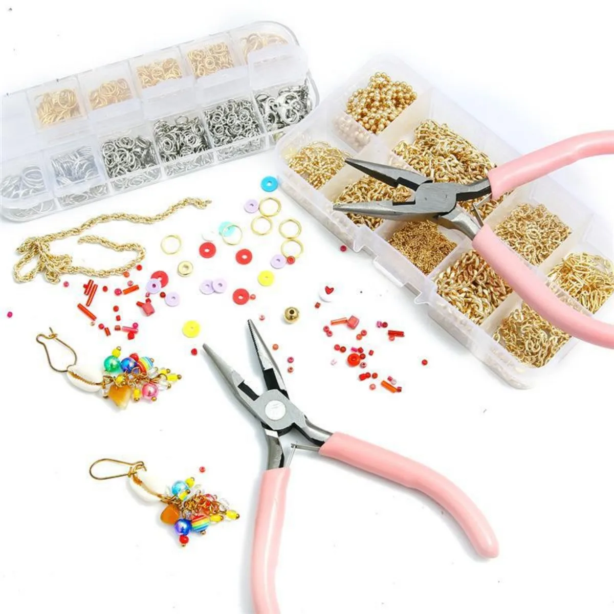 Simpatico manico di colore rosa antiscivolo per giunzioni e fissaggio di pinze per gioielli, kit di strumenti e attrezzature per gioielli fai da te, creazione di cucito