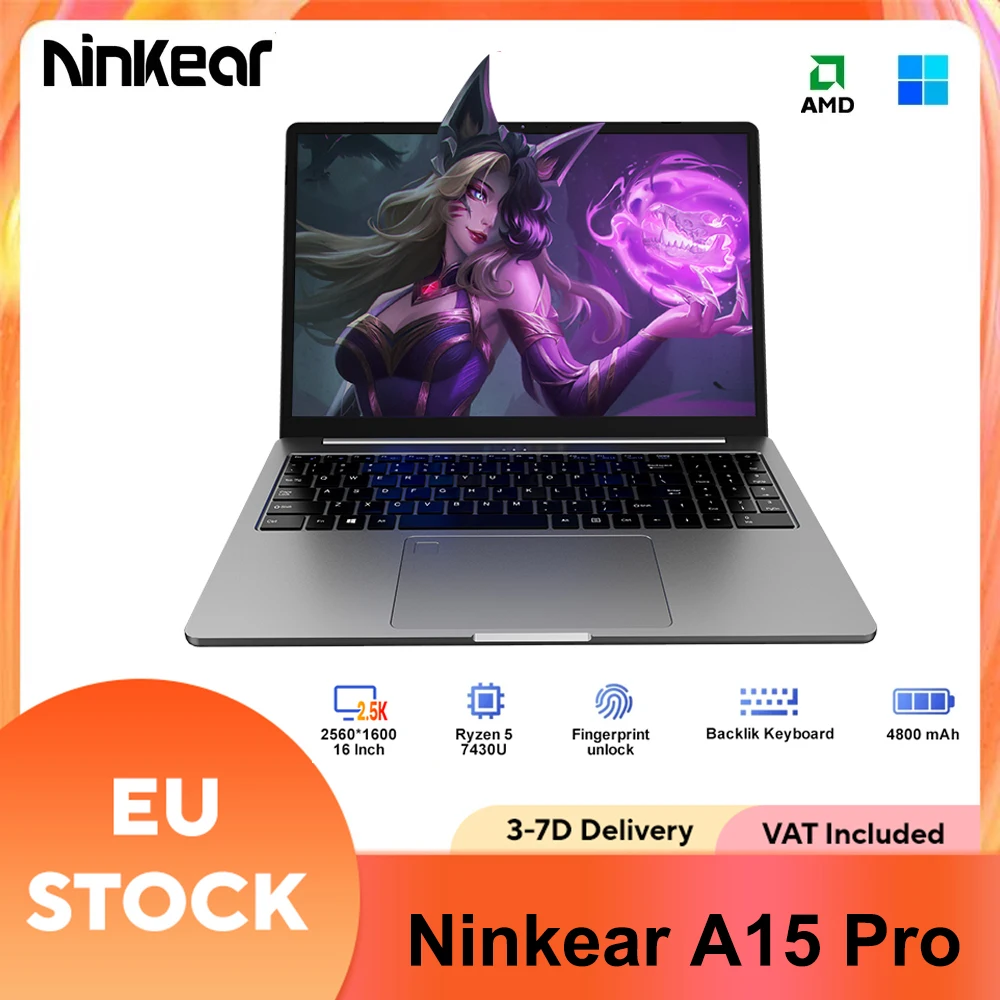 Ninkear A15 Pro Laptop AMD Ryzen 5 7430U 16GB RAM 1TB SSD Rozblokowanie odciskiem palca 16 cali 120Hz 2560*1600 Ekran Notebook Komputer