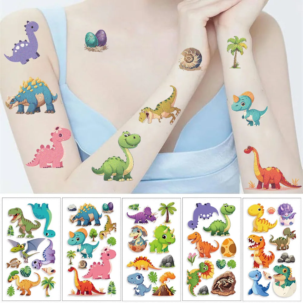 10 枚恐竜タトゥーステッカー一時的なフェイクタトゥーアーム手ボディ Waterdichte Tatouages 注ぐ子供のおもちゃギフト