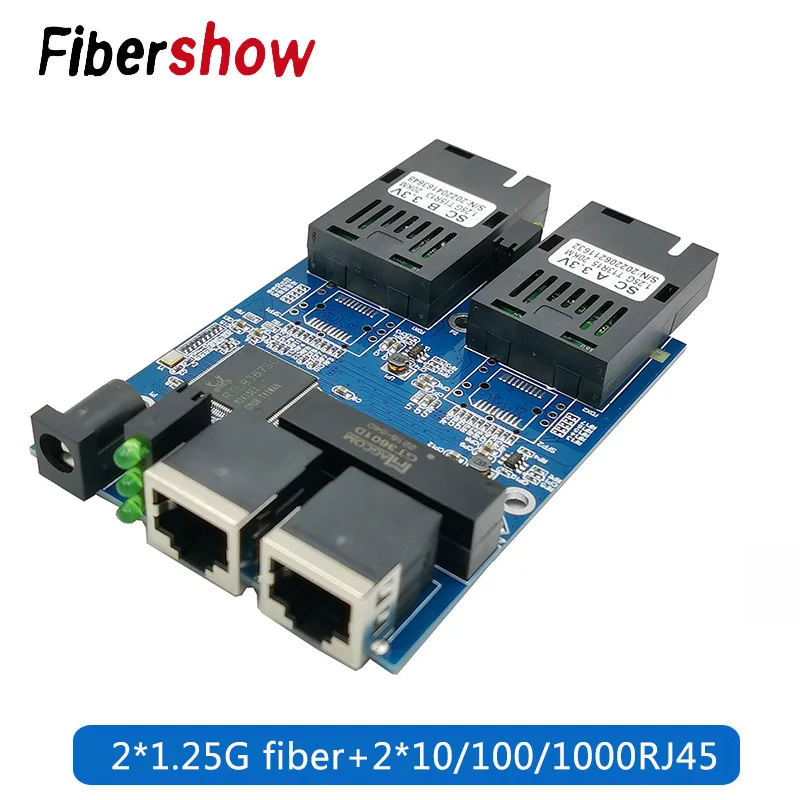 Switch de fibra Gigabit Ethernet 2 RJ45 UTP 2 SC Conversor de mídia óptica de fibra 2SC 2RJ45 Ethernet 10/100/1000M PCB