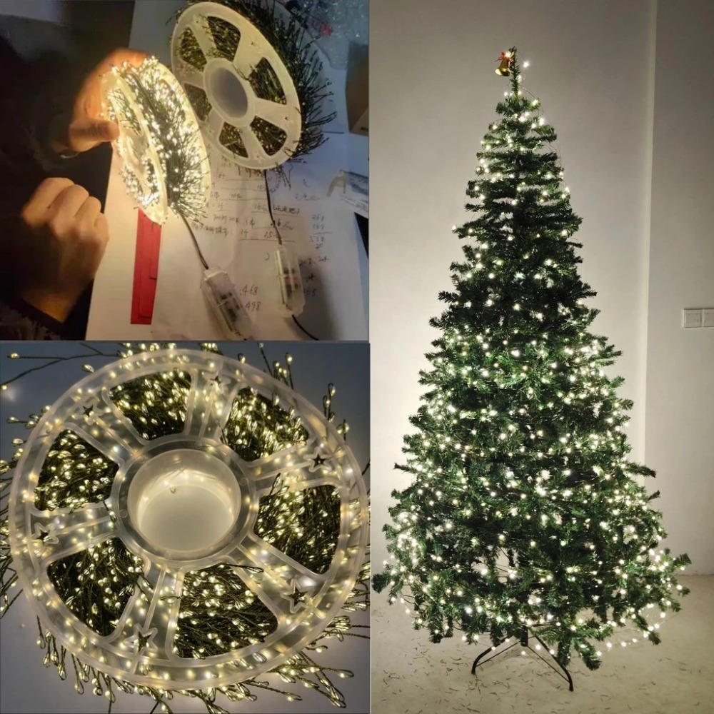 220V EUプラグ 30M/50M/75M LEDツリー花火銅線ストリングガーデンデコレーションライトリモコン付きグリーンラインフェアリーライト