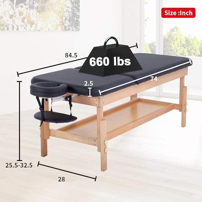 Massage Table28Inches Wide Massage Bed Lash Bed Height and BackRest Adjustable Fixed Type Heavy Duty Spa Bed for Medical
