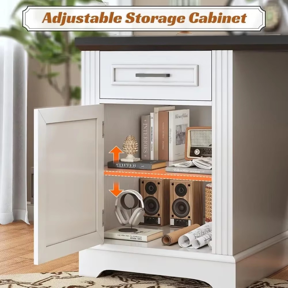 69" Executive L Shaped Desk, Home Office Desk with Drawers and Storage Cabinet & Power Outlet, Corner Computer Desk