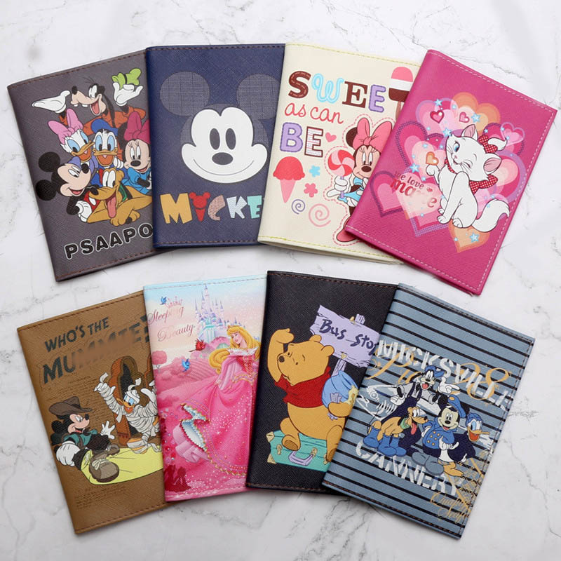 Acessórios de viagem dos desenhos animados disney mickey princesa titular do passaporte couro do plutônio feminino viagem capa para passaporte caso titular do cartão de identificação