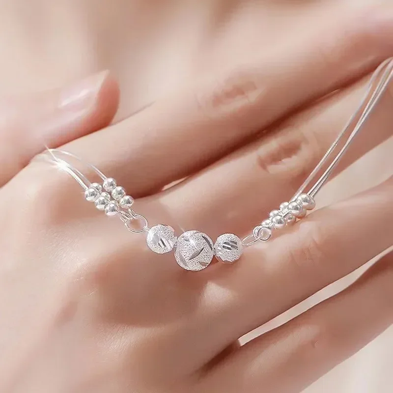 Pulseras finas de Plata de Ley 925 con cuentas de la suerte para mujer, pulsera ajustable multicapa de diseñador de lujo, joyería para fiesta y boda
