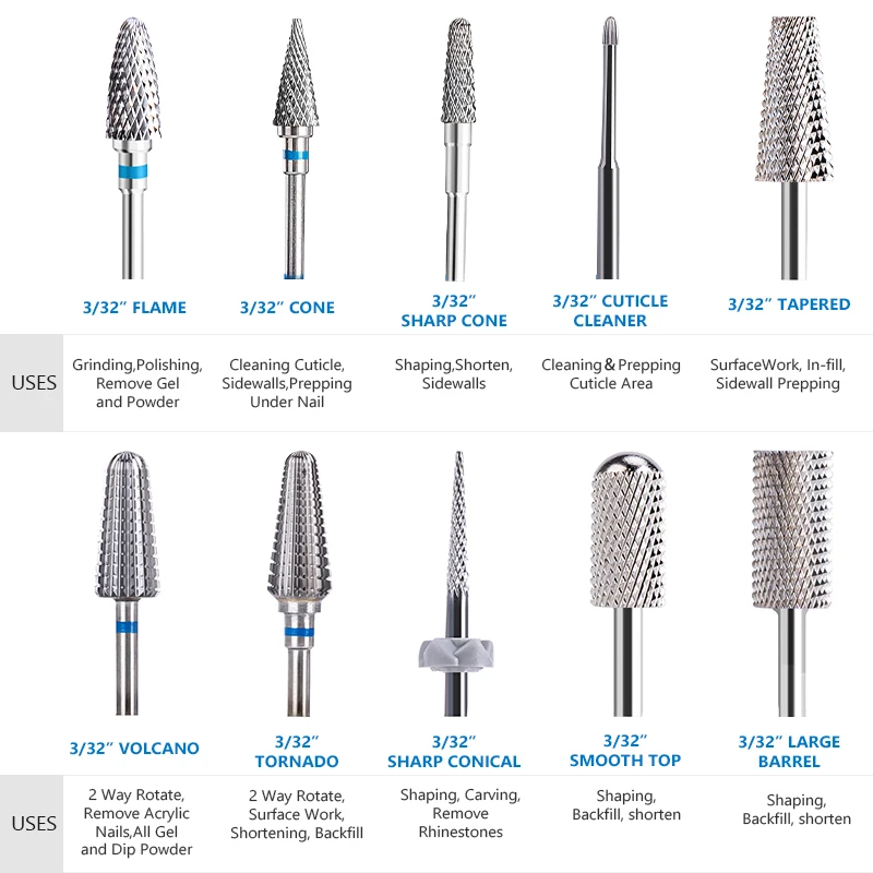 1pc Nail Drill Bit Rotate Burr Milling Nail Cutter Bits Electric Drill Machine For Manicure Pedicure Tools