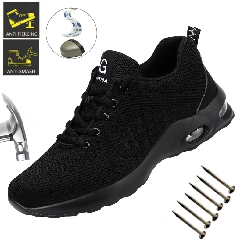 Scarpe antinfortunistiche da lavoro con cuscino d'aria per uomo Scarpe da ginnastica da lavoro traspiranti Scarpe con punta in acciaio Scarpe protettive di sicurezza antiforatura per donna e uomo