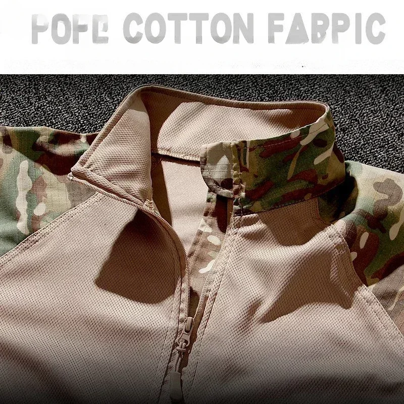 Novas camisas táticas terno de caça treinamento ao ar livre durável respirável camo conjunto à prova dwindproof água secagem rápida à prova vento camisas combate