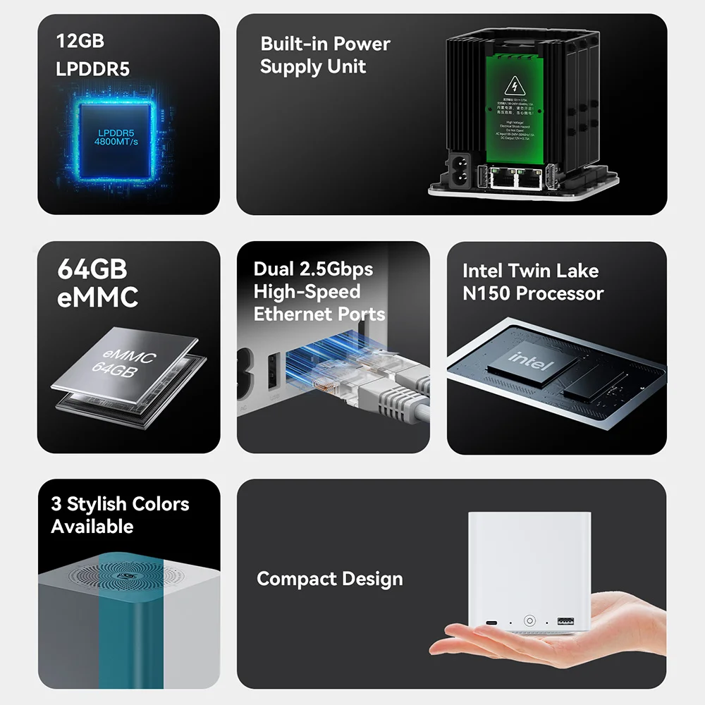 2025年 Beelink Intel Twin Lake N150 LPDDR5 ME ミニNAS ホームストレージデバイス 4800MHz 12GB RAM 2TB 2.5インチLAN ミニPC コンピューター S12 S13