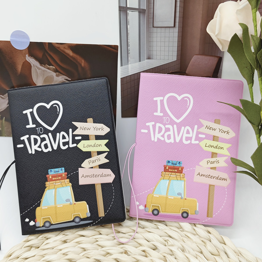 1 pieza I Love Travel Pu funda para pasaporte/funda accesorios de viaje para hombres o mujeres